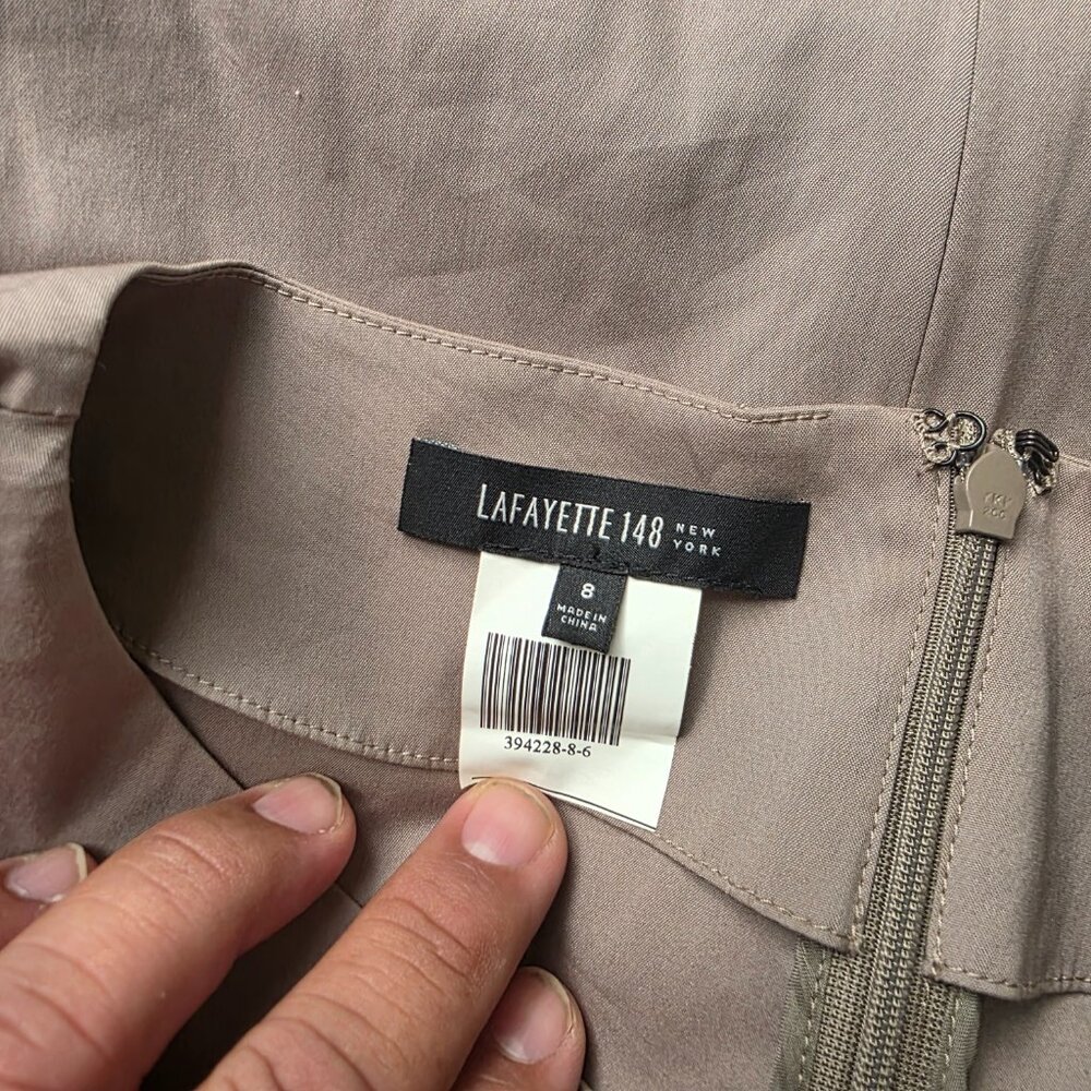 Lafayette 148 New York Taupe Short-Sleeve Peplum Top - Picture 5 of 8